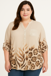Skjorte med leopard og pailletter - Brystmål 130cm - Viskose